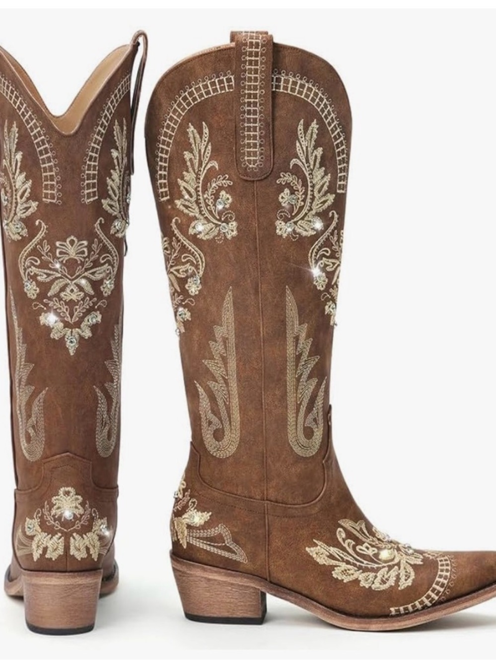 Women's Wide Calf Knee High Sparkly Rhinestone Western Country Boots